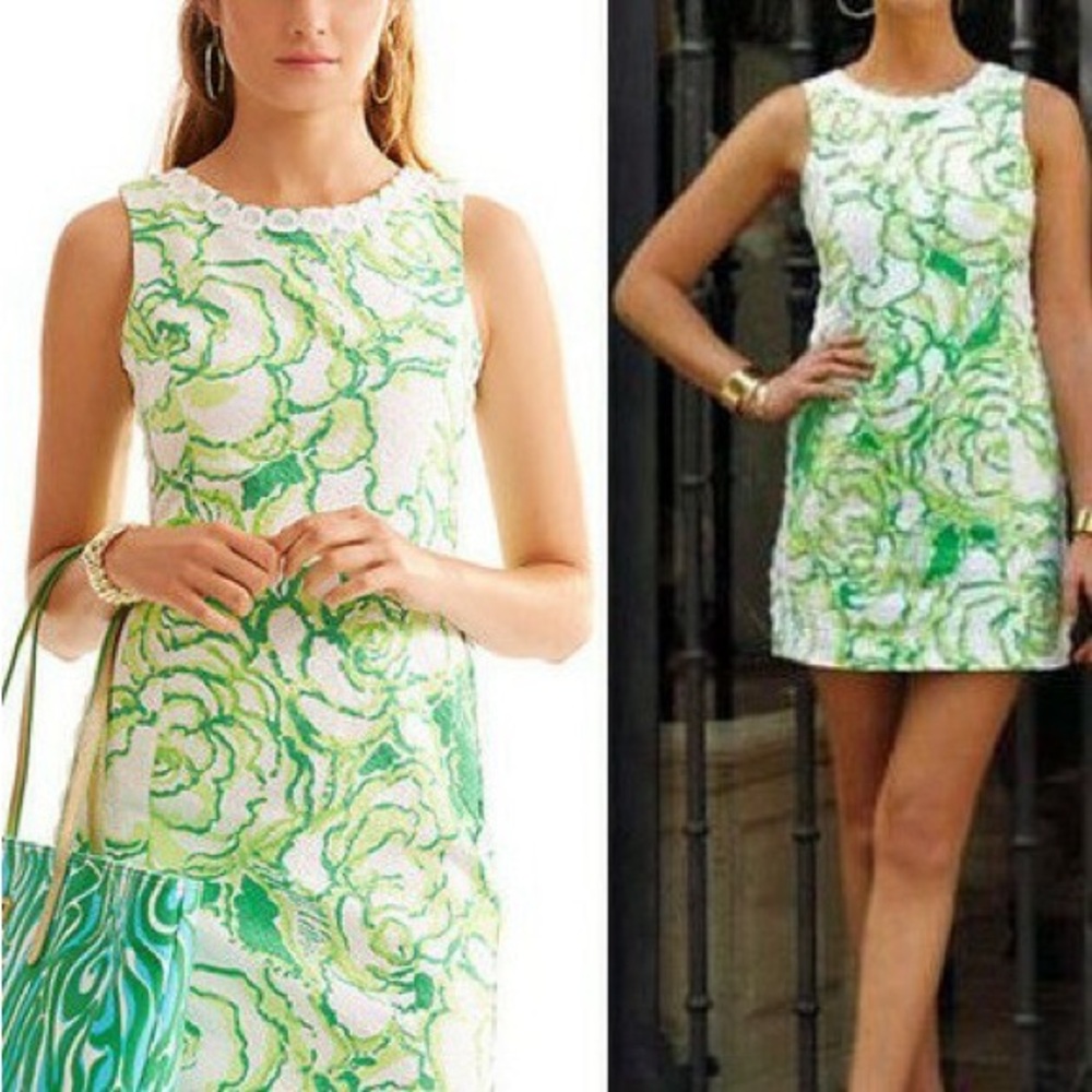 Lilly Pulitzer Mila Floral Green White Sleeveless Shift Dress Lace Size 6 NWT